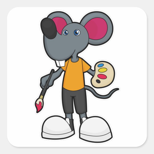 Maus als Maler mit Paint & Brush Quadratischer Aufkleber (Vorderseite)