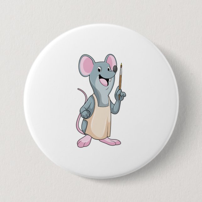 Maus als Maler mit Pinsel Button (Vorderseite)