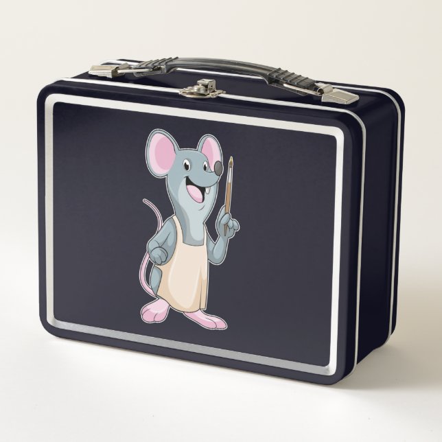 Maus als Maler mit Pinsel Metall Brotdose (Vorderseite)