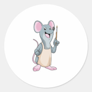 Maus als Maler mit Pinsel Runder Aufkleber