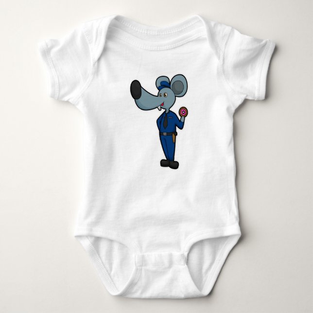 Maus als Polizeibeamter mit Donut Baby Strampler (Vorderseite)