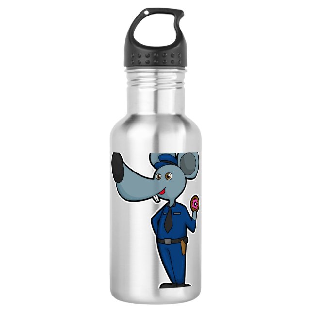 Maus als Polizeibeamter mit Donut Edelstahlflasche (Vorderseite)