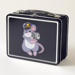 Maus als Polizeibeamter mit Polizeihut Metall Brotdose