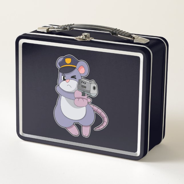 Maus als Polizeibeamter mit Polizeihut Metall Brotdose (Vorderseite)