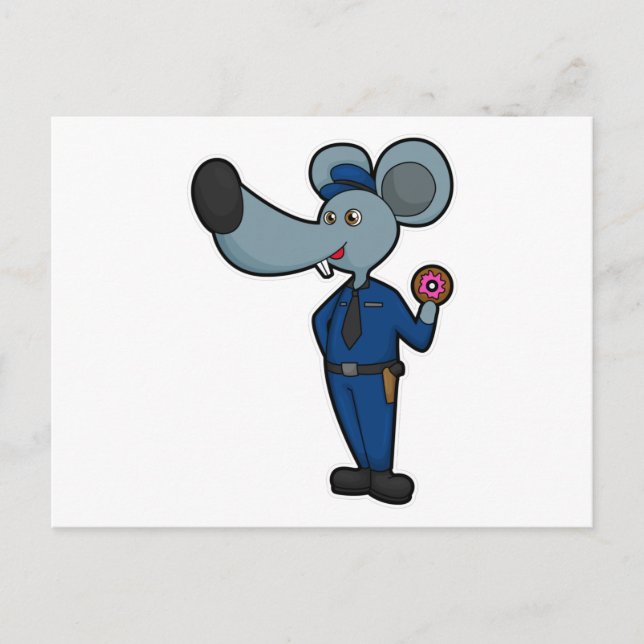 Maus als Polizist mit Donut Postkarte (Vorderseite)