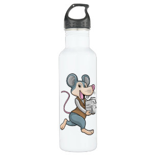 Maus als Sekretär mit Papier Edelstahlflasche