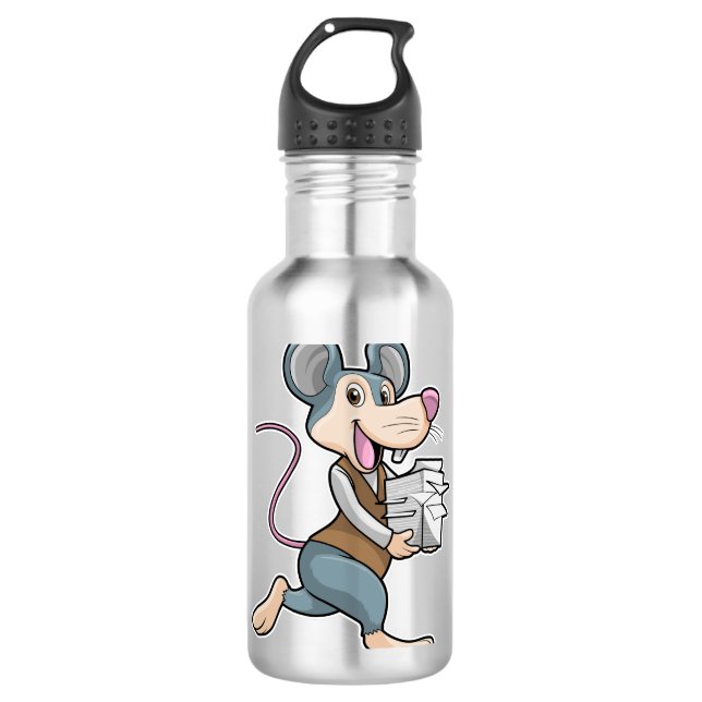 Maus als Sekretär mit Papier Edelstahlflasche (Vorderseite)