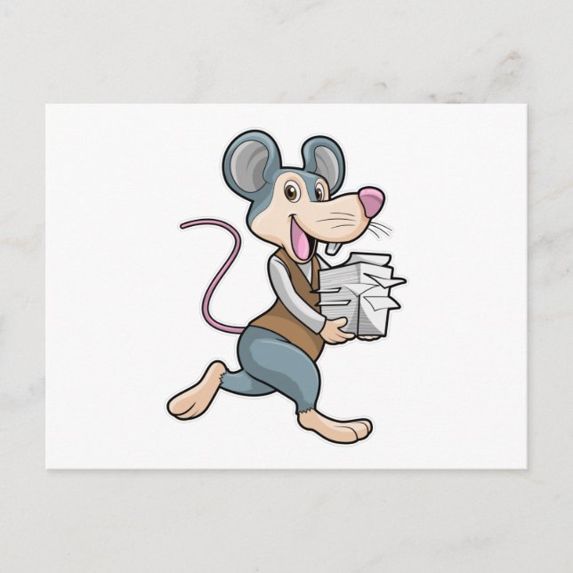 Maus als Sekretär mit Papier Postkarte (Vorderseite)