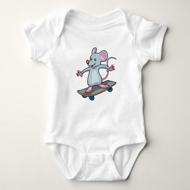 Maus als Skater mit Skateboard Baby Strampler (Vorderseite)