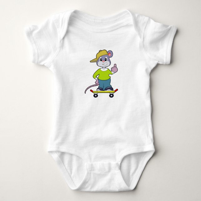 Maus als Skater mit Skateboard Baby Strampler (Vorderseite)