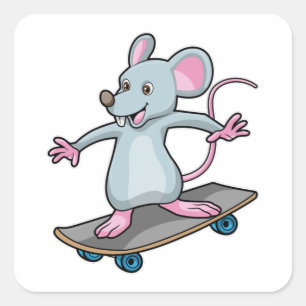 Maus als Skater mit Skateboard Quadratischer Aufkleber