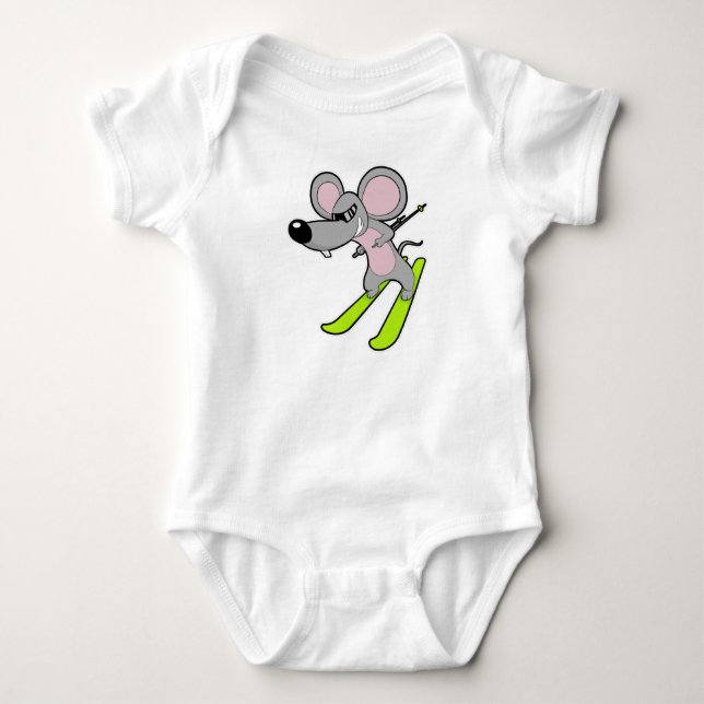 Maus als Skifahrer mit Ski Baby Strampler (Vorderseite)