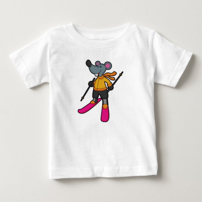 Maus als Skifahrer mit Ski Baby T-shirt (Vorderseite)
