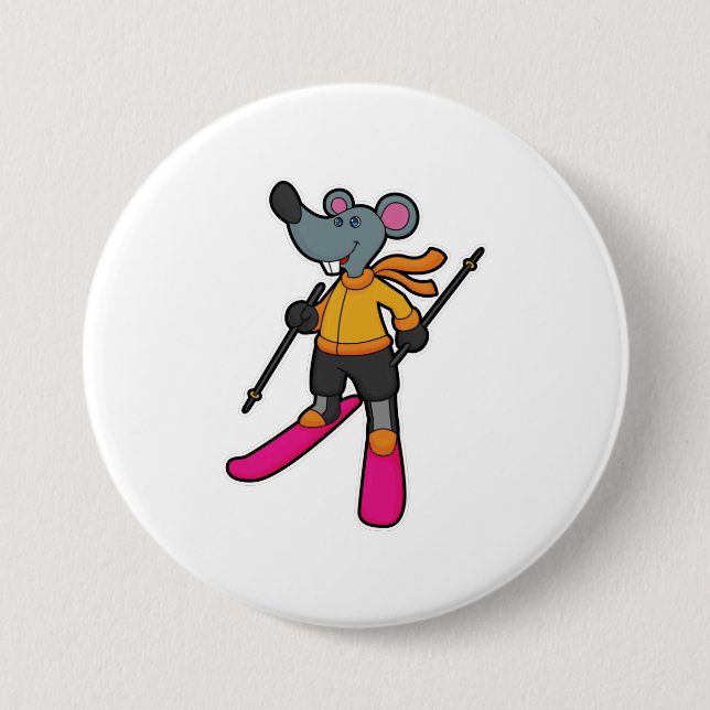 Maus als Skifahrer mit Ski Button (Vorderseite)