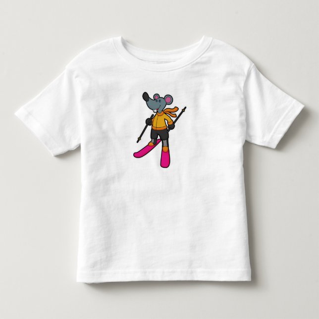 Maus als Skifahrer mit Ski Kleinkind T-shirt (Vorderseite)