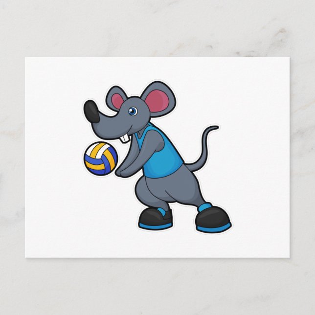 Maus als Volleyballspieler mit Volleyball Postkarte (Vorderseite)