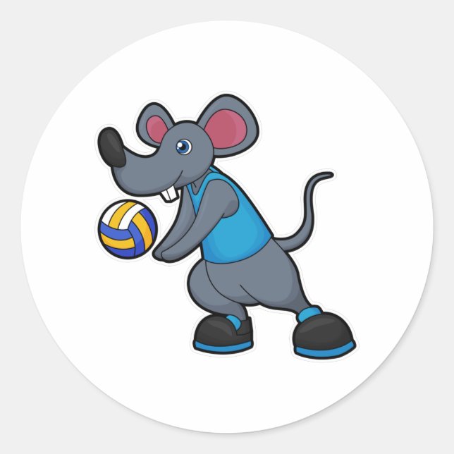 Maus als Volleyballspieler mit Volleyball Runder Aufkleber (Vorderseite)
