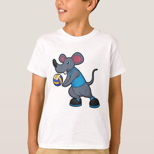 Maus als Volleyballspieler mit Volleyball T-Shirt (Vorderseite)