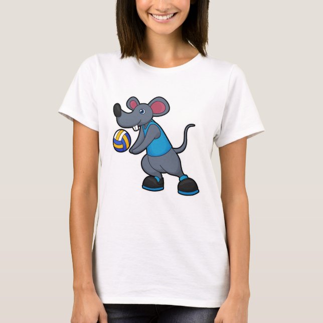 Maus als Volleyballspieler mit Volleyball T-Shirt (Vorderseite)