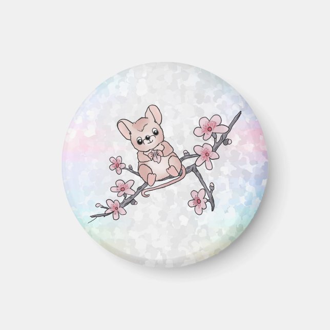 Maus auf Blütenzweig Magnet (Vorne)