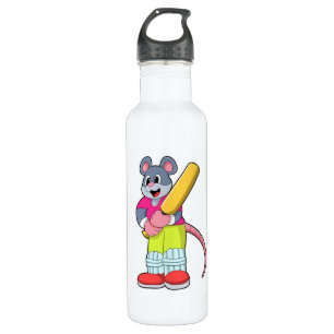 Maus auf Cricket mit Cricket-Fledermaus Edelstahlflasche