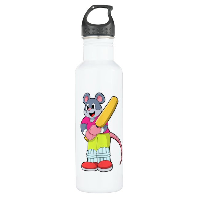 Maus auf Cricket mit Cricket-Fledermaus Edelstahlflasche (Vorderseite)