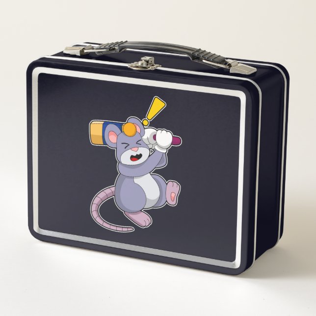 Maus auf Cricket mit Cricket-Fledermaus Metall Brotdose (Vorderseite)