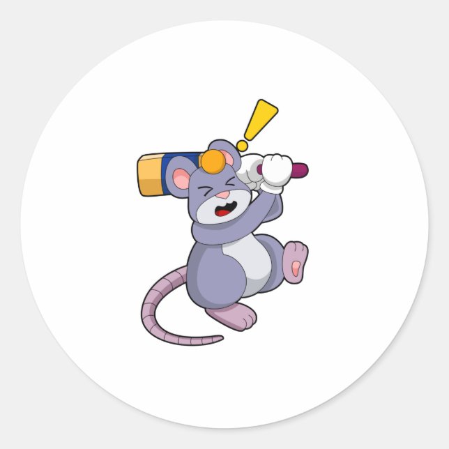 Maus auf Cricket mit Cricket-Fledermaus Runder Aufkleber (Vorderseite)
