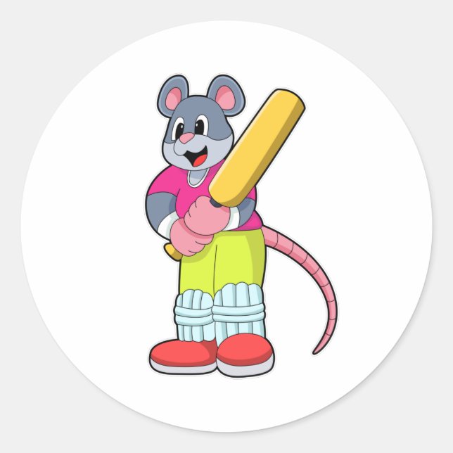 Maus auf Cricket mit Cricket-Fledermaus Runder Aufkleber (Vorderseite)