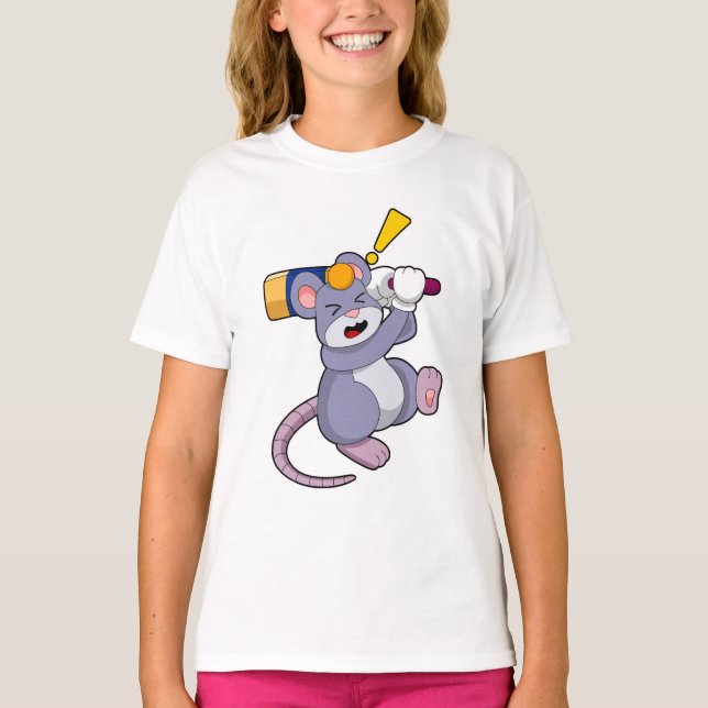 Maus auf Cricket mit Cricket-Fledermaus T-Shirt (Vorderseite)