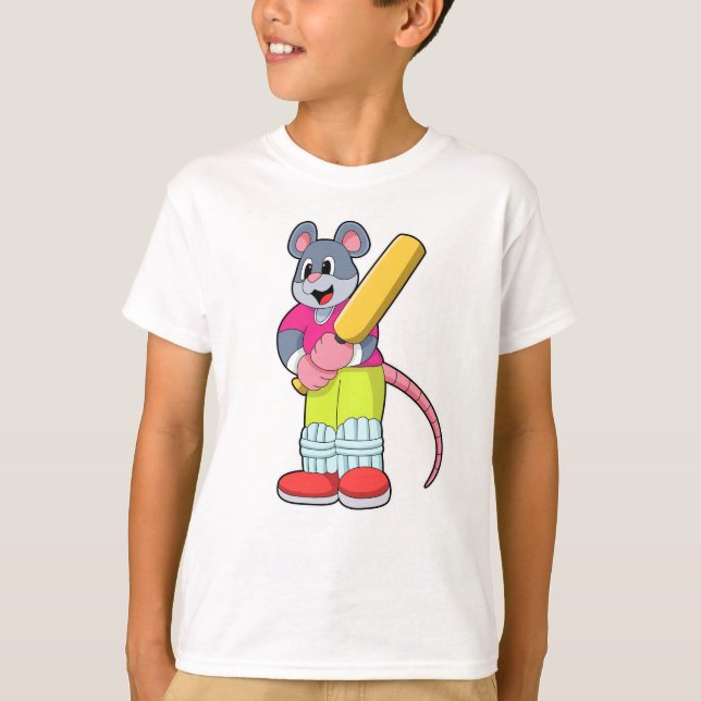 Maus auf Cricket mit Cricket-Fledermaus T-Shirt (Vorderseite)