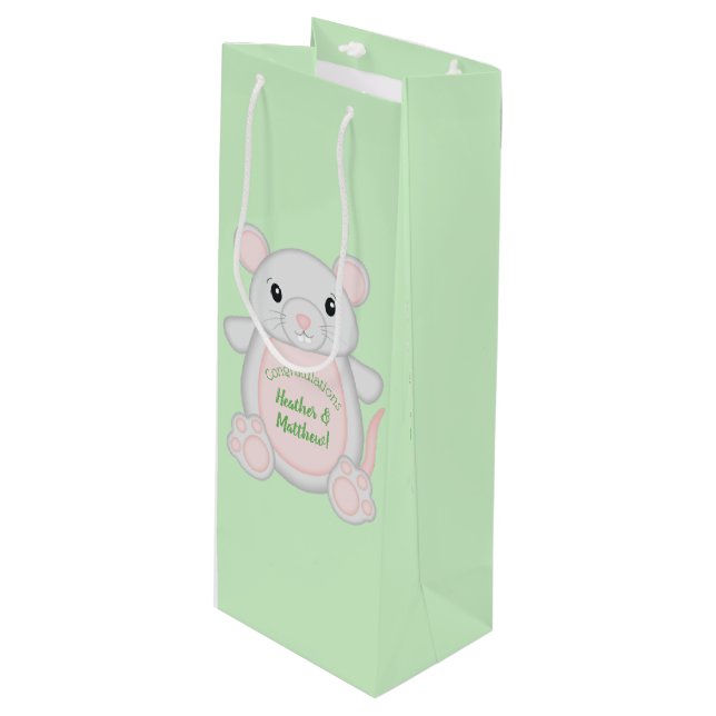 Maus Baby Dusche Geschenktüte Für Weinflaschen (Vorderseite Schrägansicht)