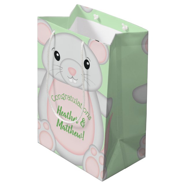 Maus Baby Dusche Mittlere Geschenktüte (Rückseite Schrägansicht)
