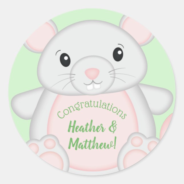 Maus Baby Dusche Runder Aufkleber (Vorderseite)
