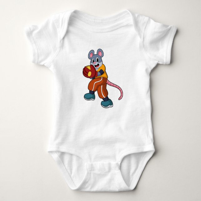 Maus bei Baseball mit Baseball-Handschuh Baby Strampler (Vorderseite)