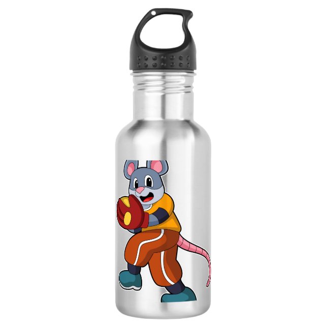 Maus bei Baseball mit Baseball-Handschuh Edelstahlflasche (Vorderseite)