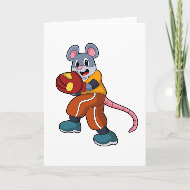 Maus bei Baseball mit Baseball-Handschuh Karte (Vorderseite)