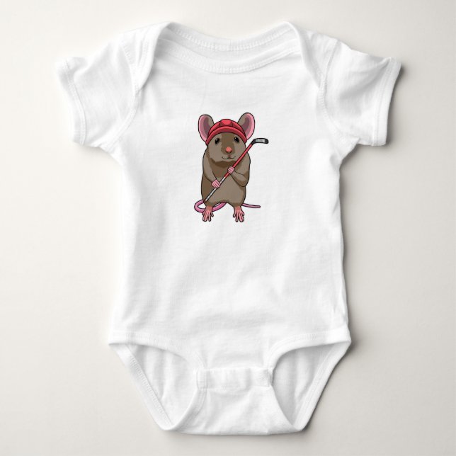 Maus bei Eishockey mit Eishockeystick mit Eishocke Baby Strampler (Vorderseite)