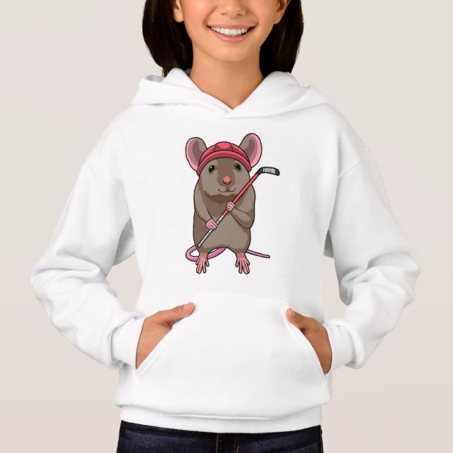 Maus bei Eishockey mit Eishockeystick mit Eishocke Hoodie (Vorderseite)