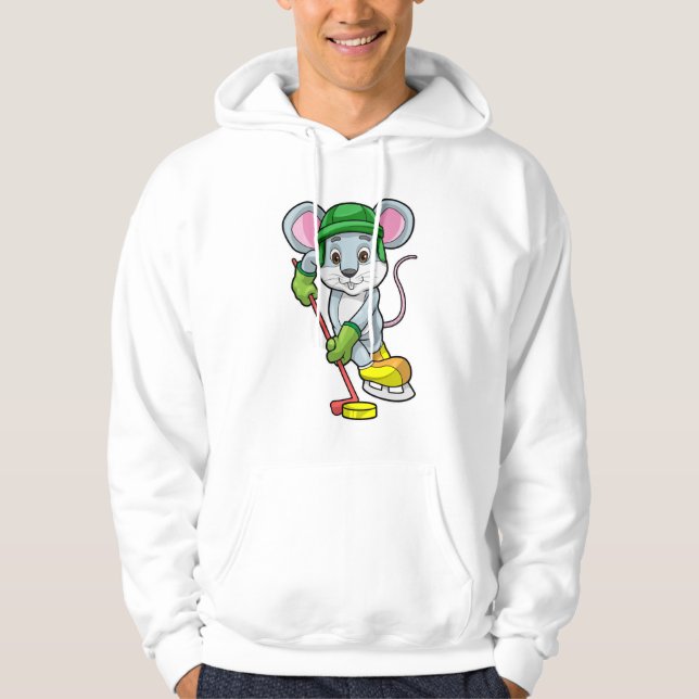 Maus bei Eishockey mit Eishockeystick mit Eishocke Hoodie (Vorderseite)