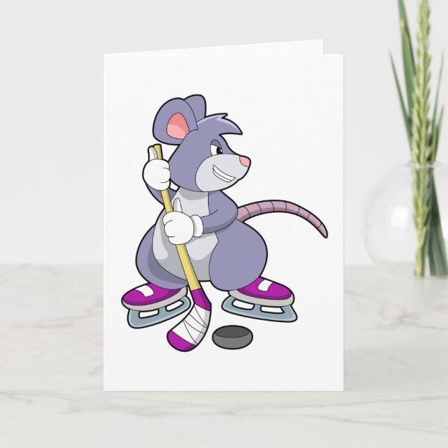 Maus bei Eishockey mit Eishockeystick mit Eishocke Karte (Vorderseite)