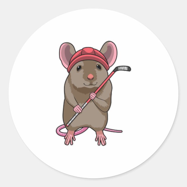 Maus bei Eishockey mit Eishockeystick mit Eishocke Runder Aufkleber (Vorderseite)