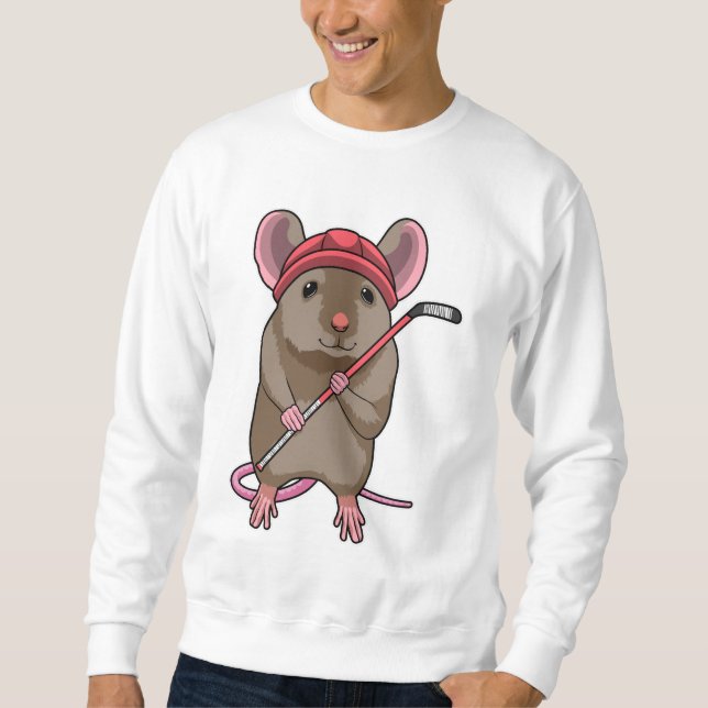 Maus bei Eishockey mit Eishockeystick mit Eishocke Sweatshirt (Vorderseite)