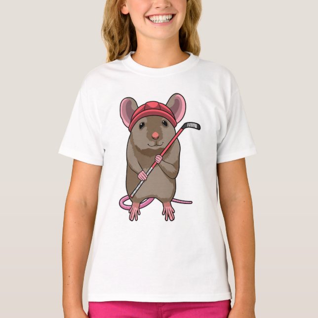 Maus bei Eishockey mit Eishockeystick mit Eishocke T-Shirt (Vorderseite)