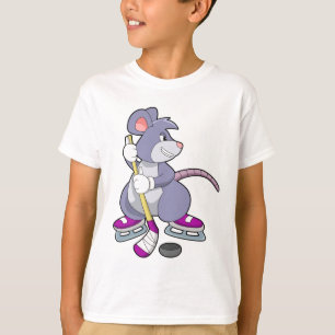 Maus bei Eishockey mit Eishockeystick mit Eishocke T-Shirt