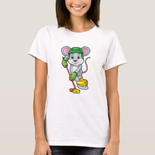 Maus bei Eishockey mit Eishockeystick mit Eishocke T-Shirt