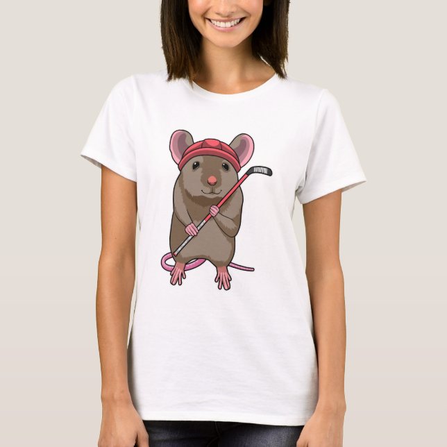 Maus bei Eishockey mit Eishockeystick mit Eishocke T-Shirt (Vorderseite)