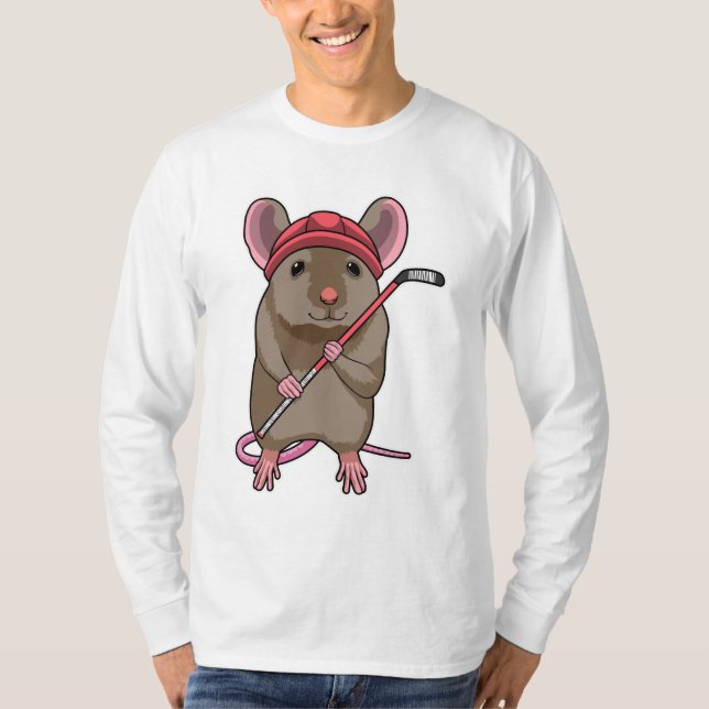 Maus bei Eishockey mit Eishockeystick mit Eishocke T-Shirt (Vorderseite)