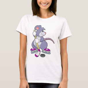 Maus bei Eishockey mit Eishockeystick mit Eishocke T-Shirt