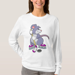 Maus bei Eishockey mit Eishockeystick mit Eishocke T-Shirt